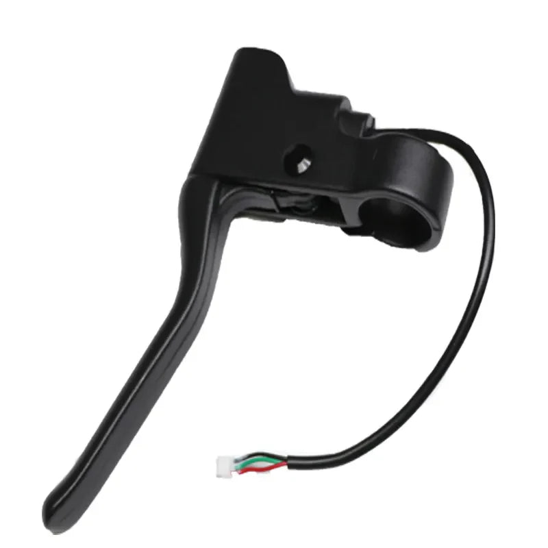 Black motorcycle throttle grip with wiring on a white background