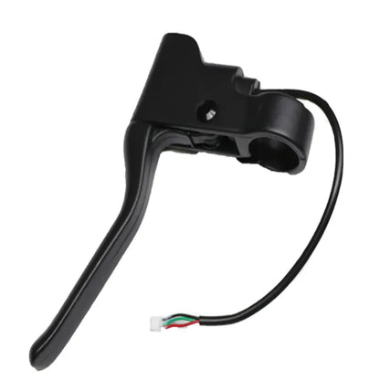 Black motorcycle throttle grip with wiring on a white background