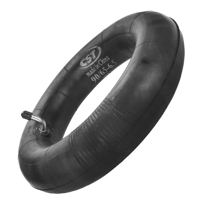 Black inner tube with valve on a white background