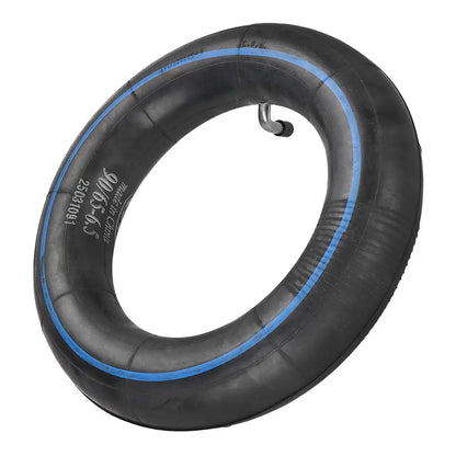 Black inner tube with blue rim on a white background