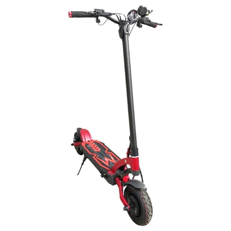 Red and black electric scooter on a white background
