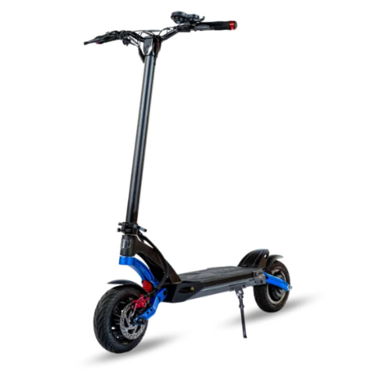 Black and blue electric scooter on a white background