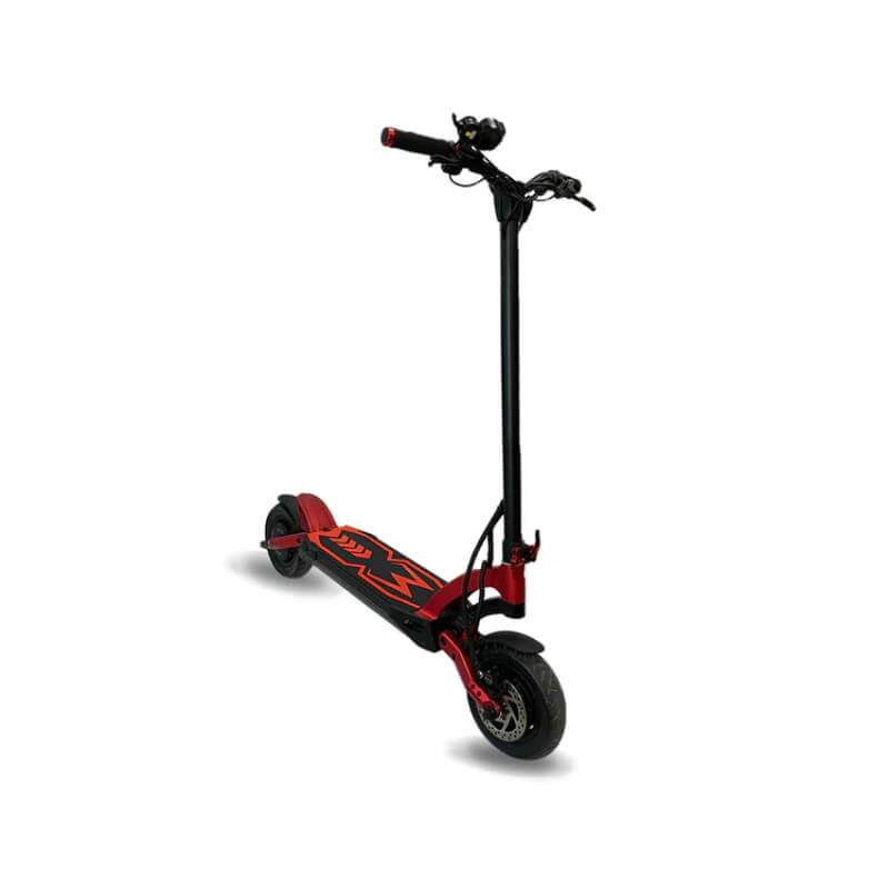 Red and black electric scooter on a white background