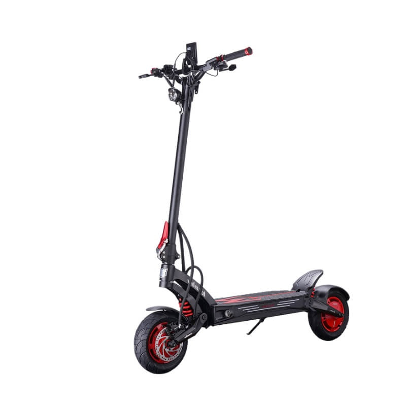 Black electric scooter with red accents on a white background