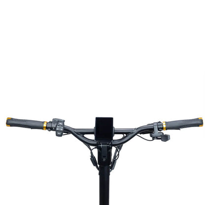 Black scooter handlebar with grips on a white background