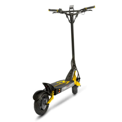 Black and yellow electric scooter on a white background