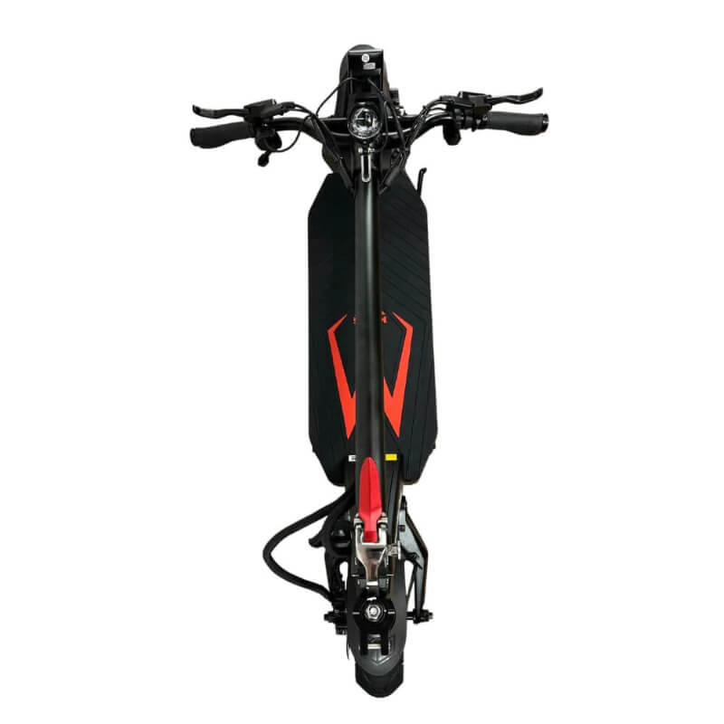 Black electric scooter with red accents on a white background