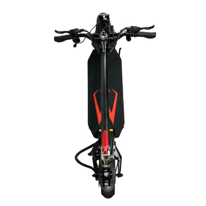 Black electric scooter with red accents on a white background