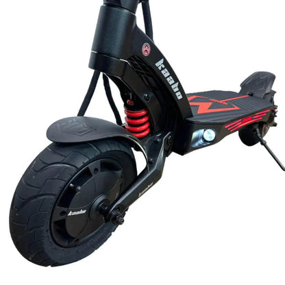 Black electric scooter with red accents on a white background