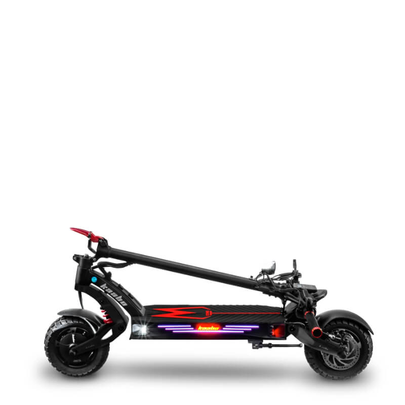 Black electric scooter with red accents on a white background