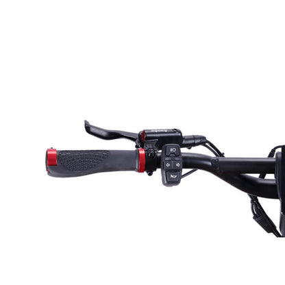 Close-up of a motorcycle handlebar with controls on a white background
