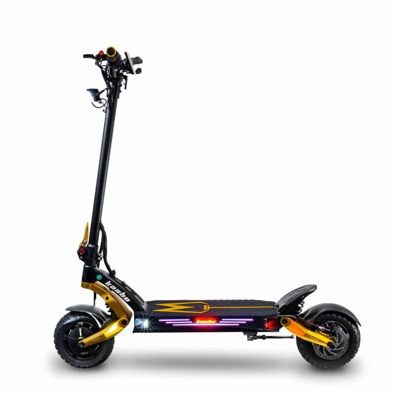 Black and gold electric scooter on a white background