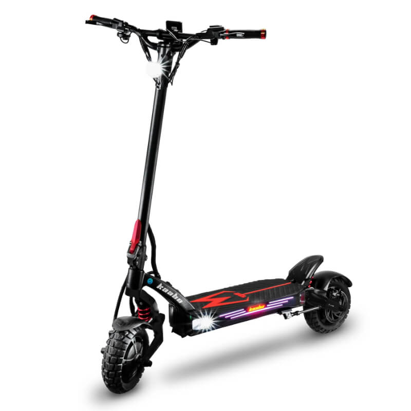 Black electric scooter with red accents on a white background