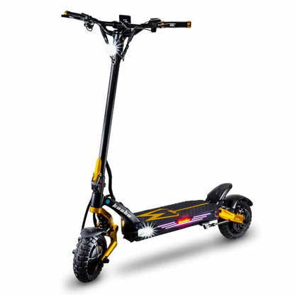 Black and yellow electric scooter on a white background