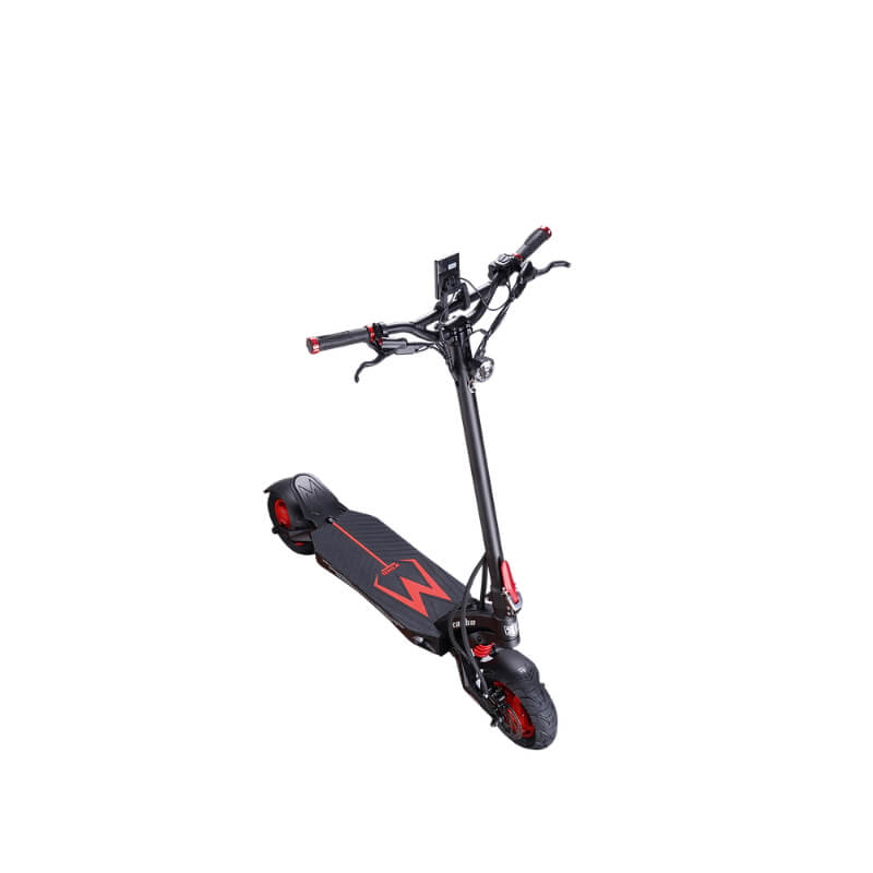 Black electric scooter with red accents on a white background