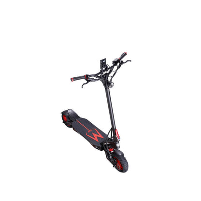 Black electric scooter with red accents on a white background
