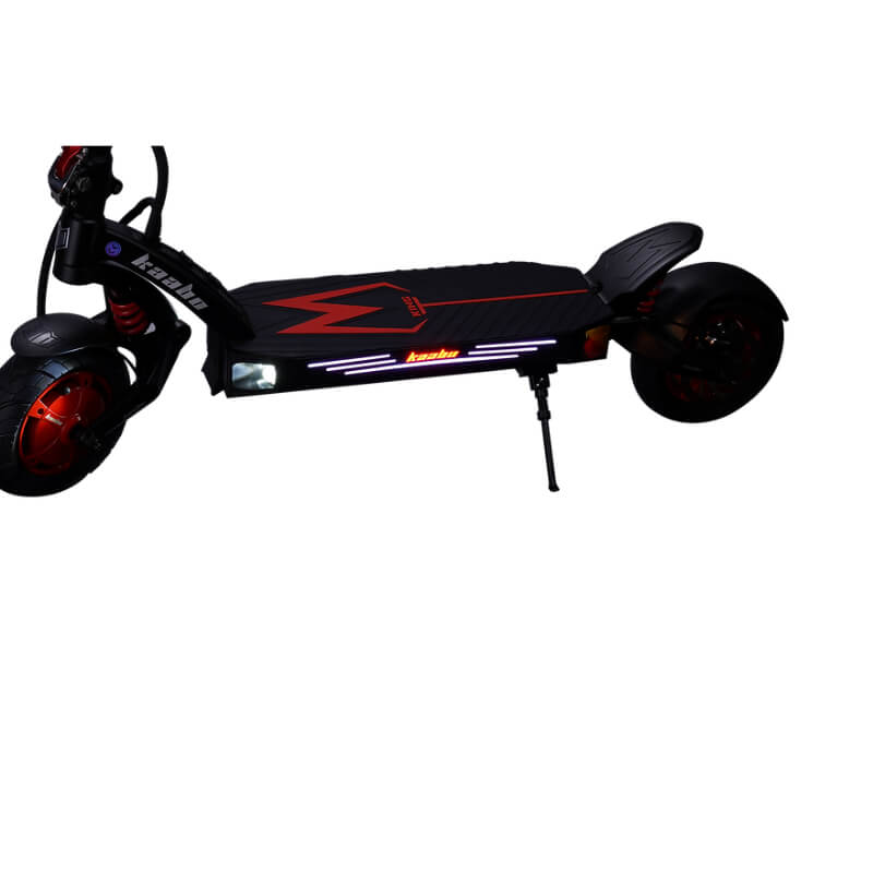 Black and red scooter with visible branding on a white background
