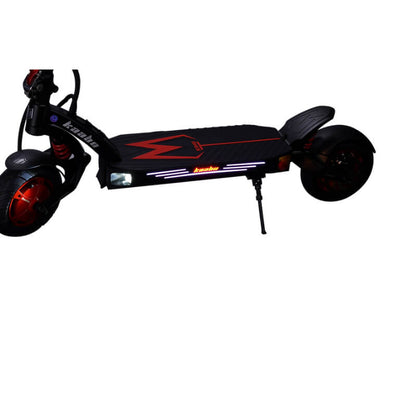 Black and red scooter with visible branding on a white background