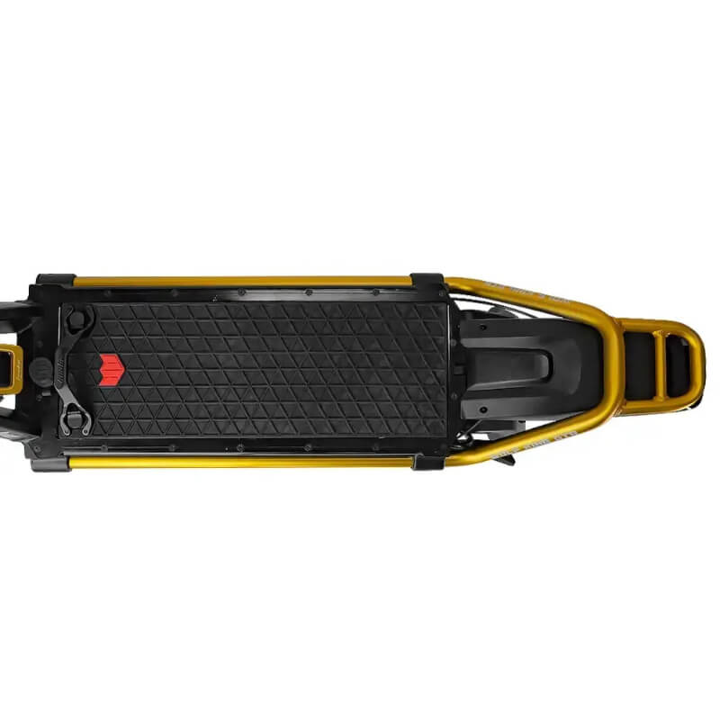 Top view of the Kaabo Wolf King GTR scooter deck, showing the spacious and durable platform designed for comfortable long-range rides.