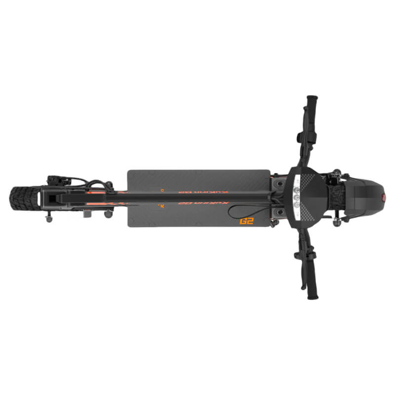 Kukirin G2 top-down view in folded mode – powerful portable electric scooter with warranty support from Peomechbc Kukirin shop in Vancouver.
