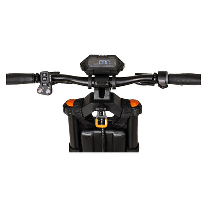 Close-up of Kukirin G4 Max handlebars with digital display, throttle, and control buttons – designed for OFF ROAD POWER AND COMFORT, ProMechBC Vancouver scooter service center.