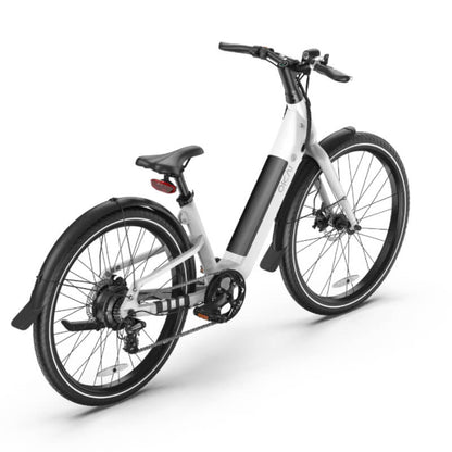 White electric bicycle with black accents on a white background