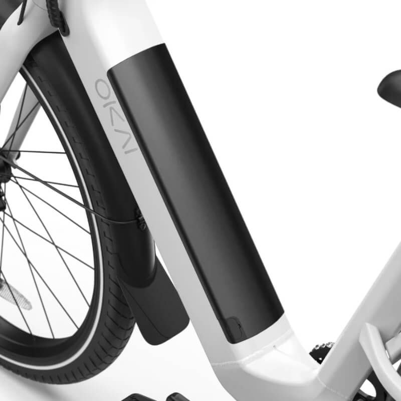 Close-up of a bicycle with a black mudguard on a white background