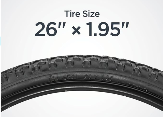 Bicycle tire with size 26" x 1.95" displayed on a white background