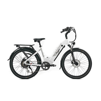 White electric bike with black tires on a white background