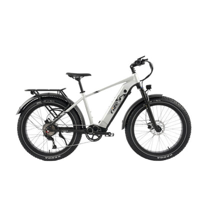 White electric bike with black components on a white background