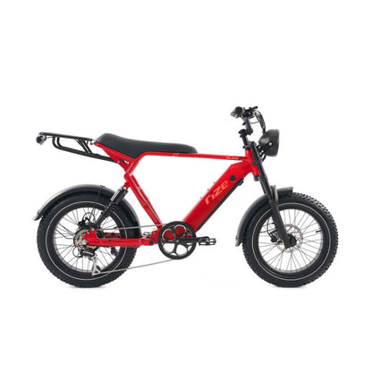 Red electric bike with 'Rize' branding on a white background