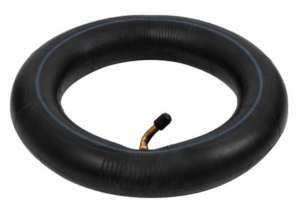 Black inner tube with a valve on a white background