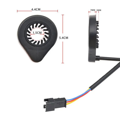 Computer fan with dimensions labeled on a white background