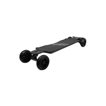 Black electric skateboard on a white background