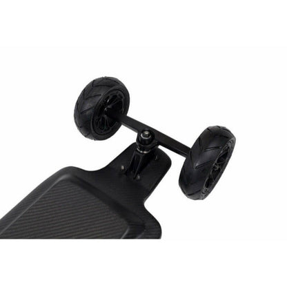 Black longboard with wheels on a white background