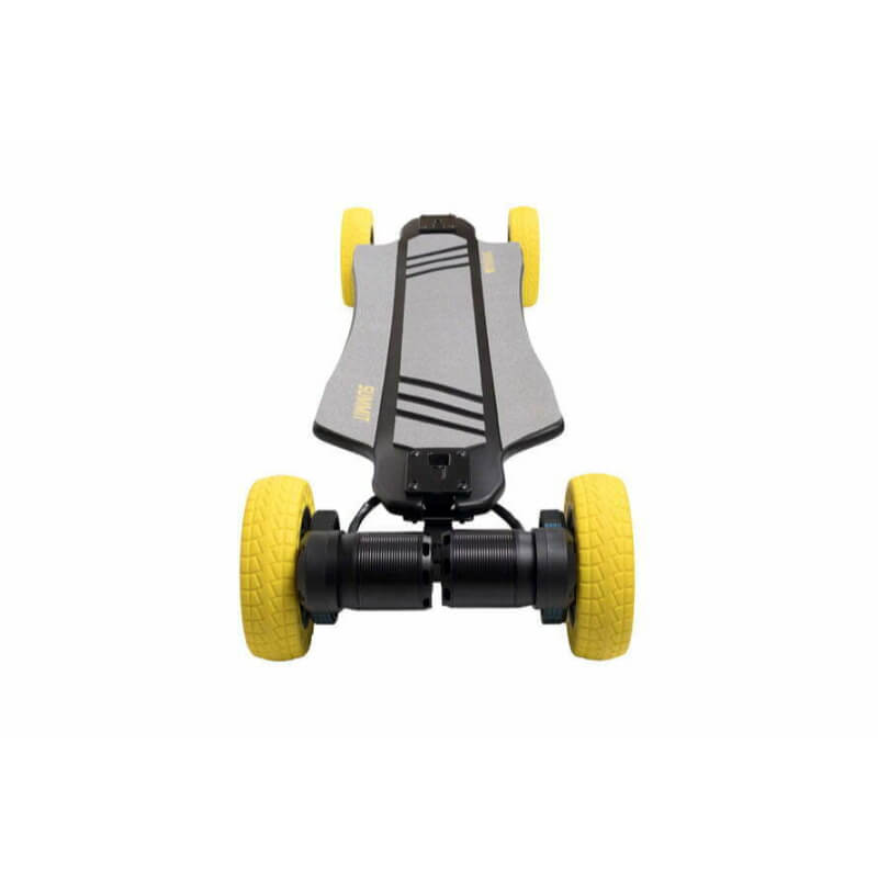 Toy car with yellow wheels on a white background