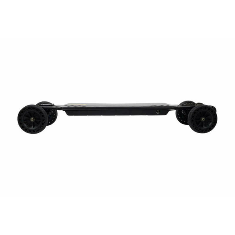 Black metal axle with wheels on a white background