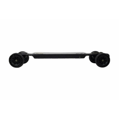 Black metal axle with wheels on a white background