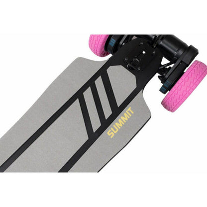 Summit electric skateboard with pink wheels on a white background