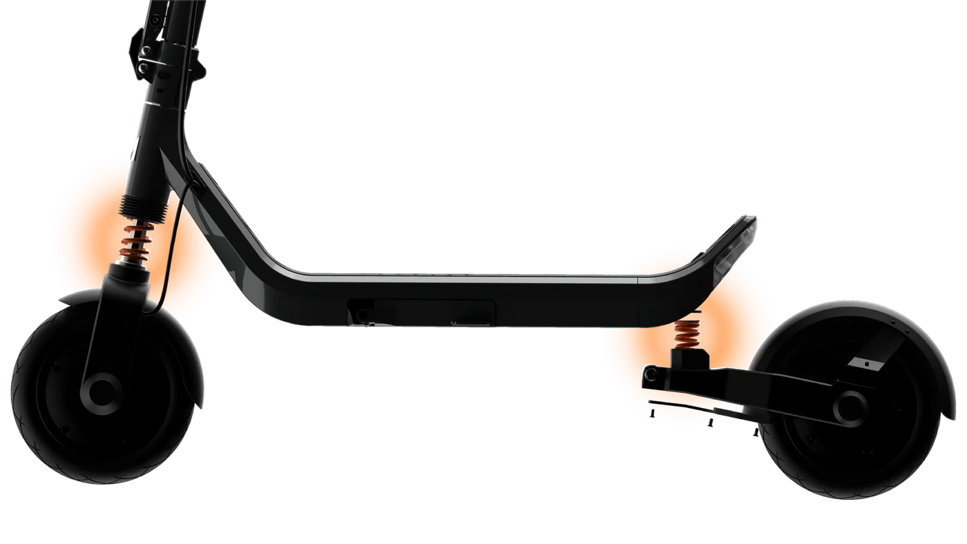 Black scooter with orange highlights on a white background