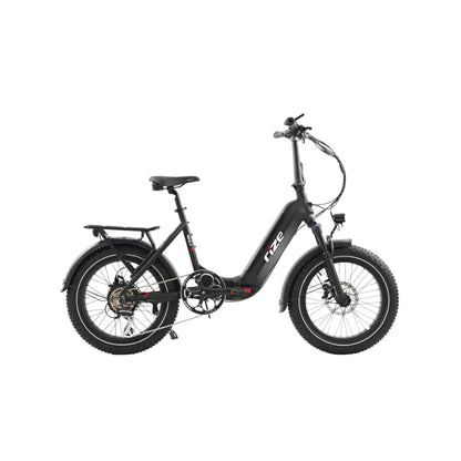 Black electric bike with 'naze' branding on a white background