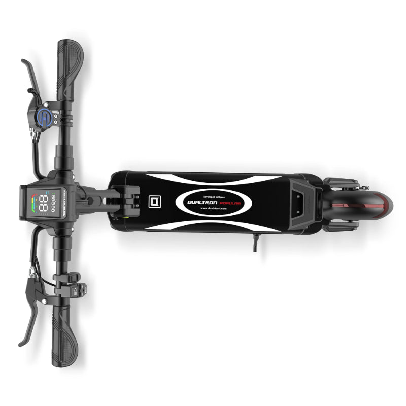 Black electric scooter with visible brand logo on a white background