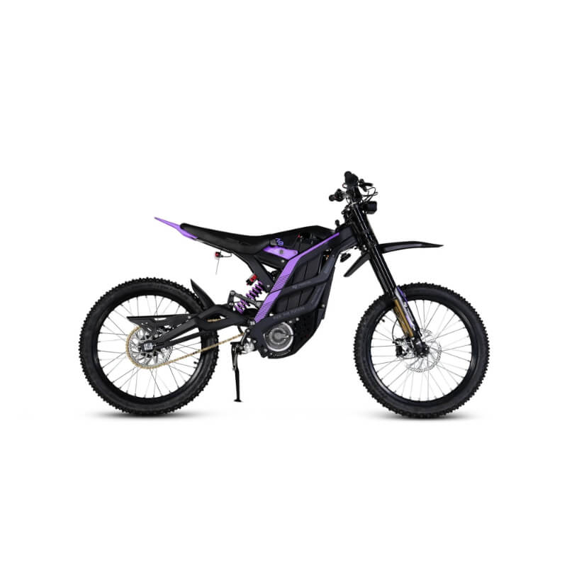 Black and purple electric bike on a white background