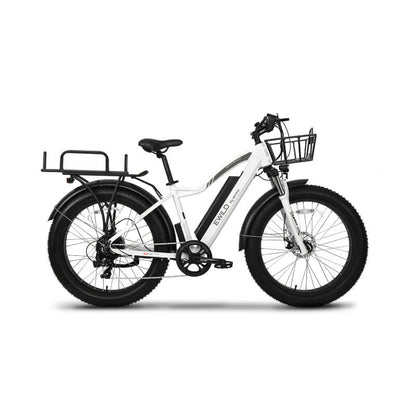 White electric bike with black accents on a white background