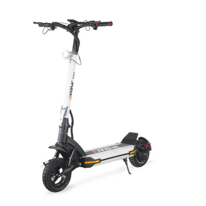 White electric scooter with black accents on a white background