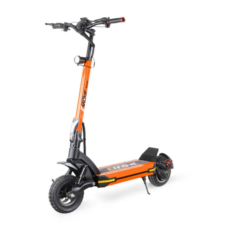 Orange electric scooter with black accents on a white background