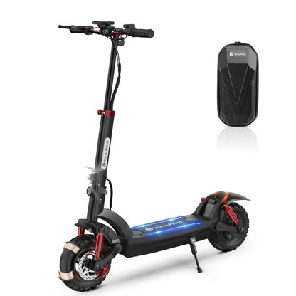 Electric scooter with a black carrying case on a white background
