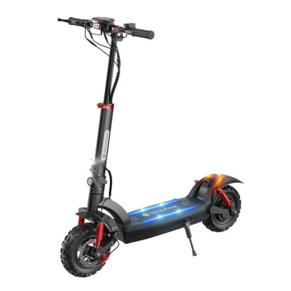 Black electric scooter with red accents on a white background