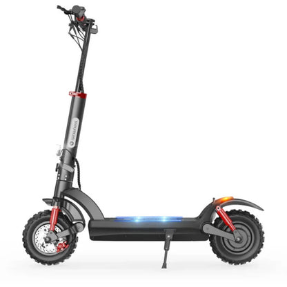 Black electric scooter with red accents on a white background