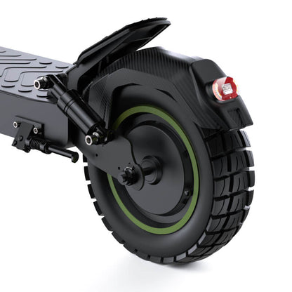 Close-up of a black electric scooter with large wheel on a white background